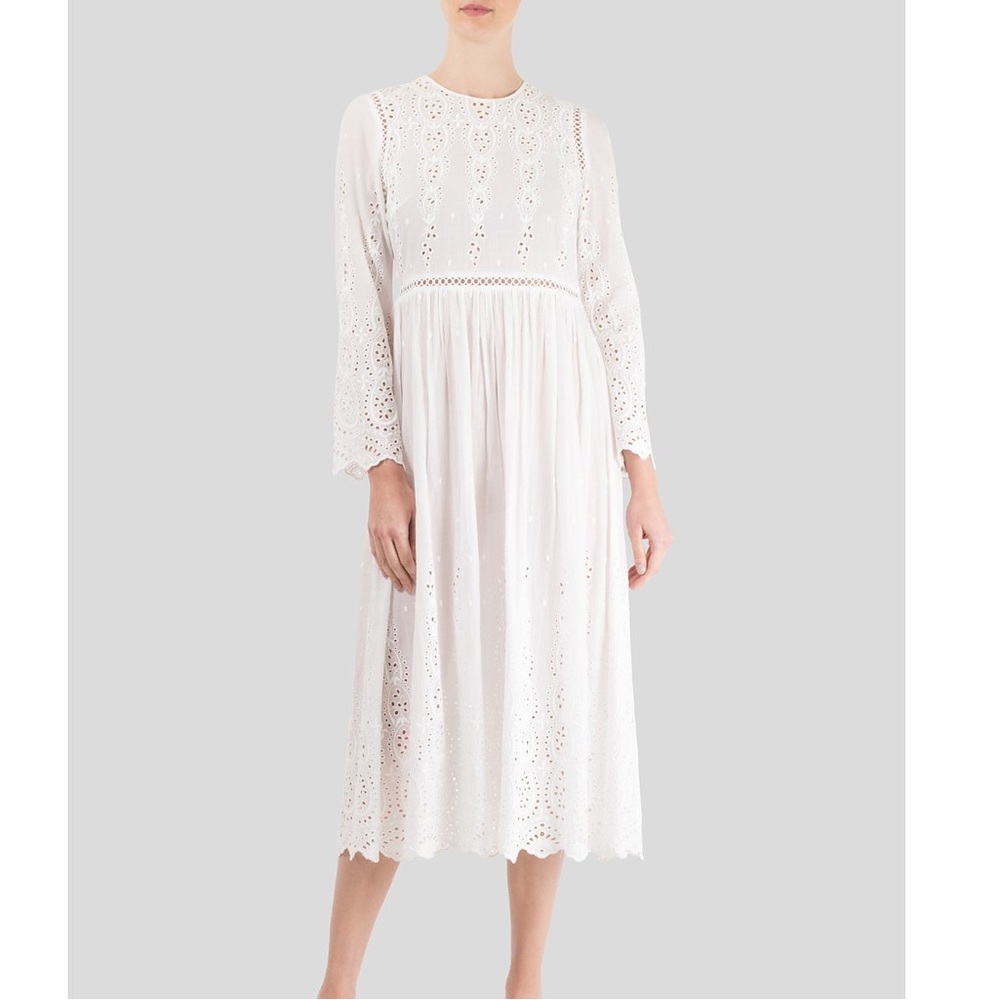 Zimmermann White Eyelet Embroidered Cotton Scalloped Hem Dress